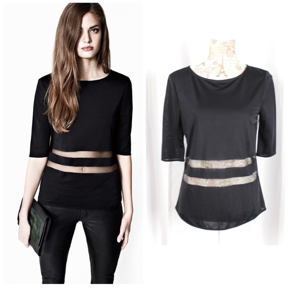 All Saints Tops - SOLD. All Saints Robyn Devore Top Black Sheer Stripe 6